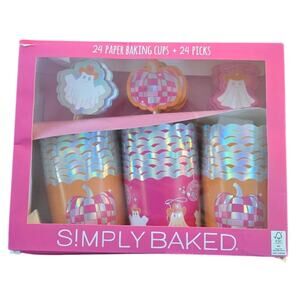 48pc Halloween Pink Cowboy Ghost Themed Cupcake Baking Cups & Picks Set NEW